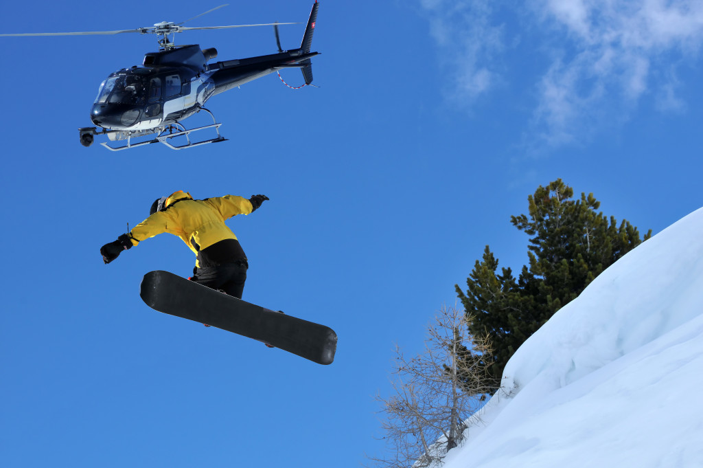 snowboarding with helicopter